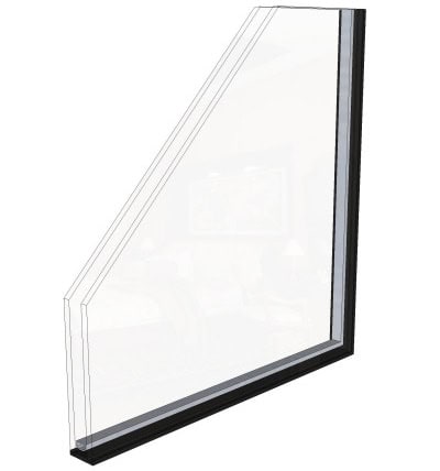 Steel look window with black frame for contemporary doors and bifolds.
