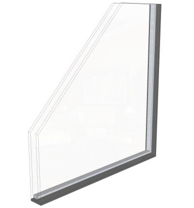 A sleek, modern steel-look window with a minimalist frame design.
