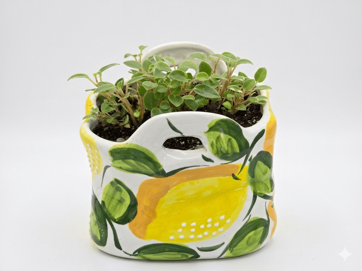 Ceramic Lemon Wall Pocket Planter with Trailing Peperomia