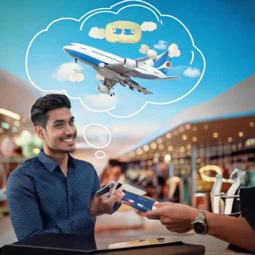 Firefly realistic image of a customer paying a retailer with a credit card, add a bubble of a dream