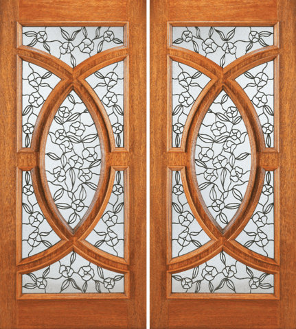 Entry Wood Double Door With Floral Design