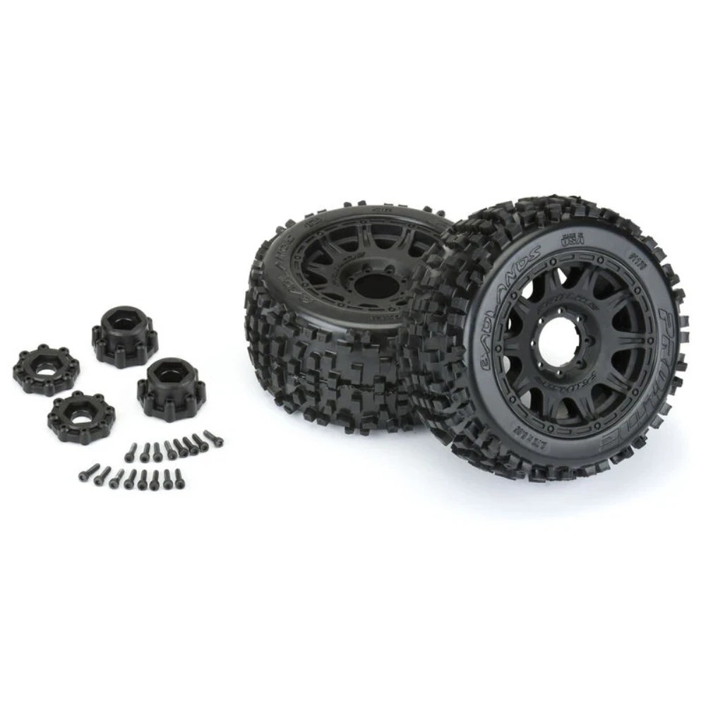 Proline Badlands 3.8" Mounted MT Tires w/ 17mm Removeable Hex Raid Wheels
