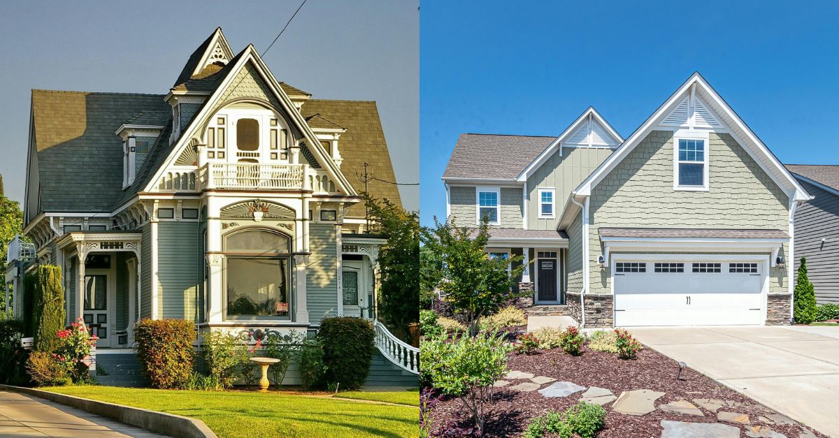 A Victorian home next to a new build