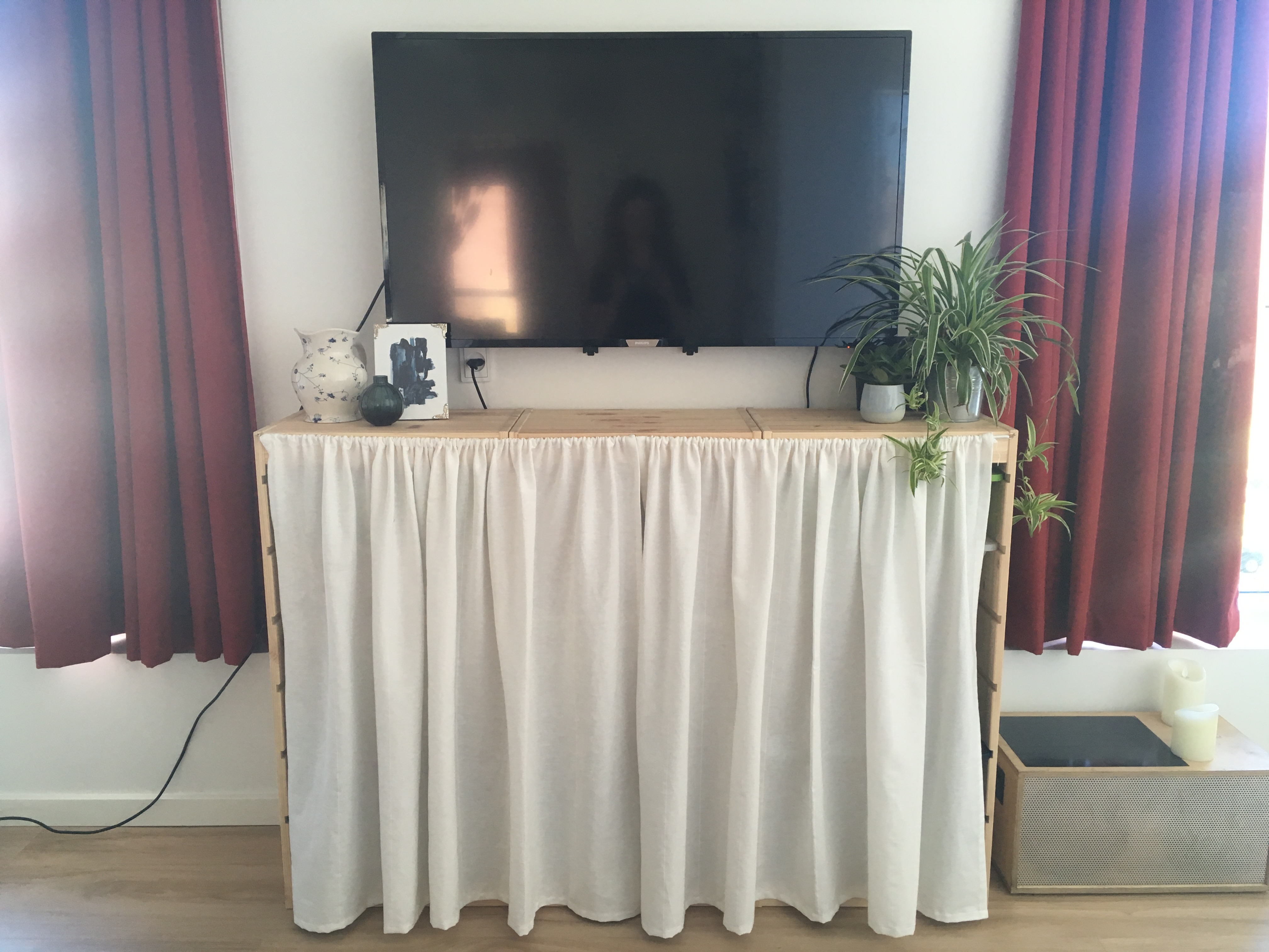 Our living room "recycling center" is unobtrusive