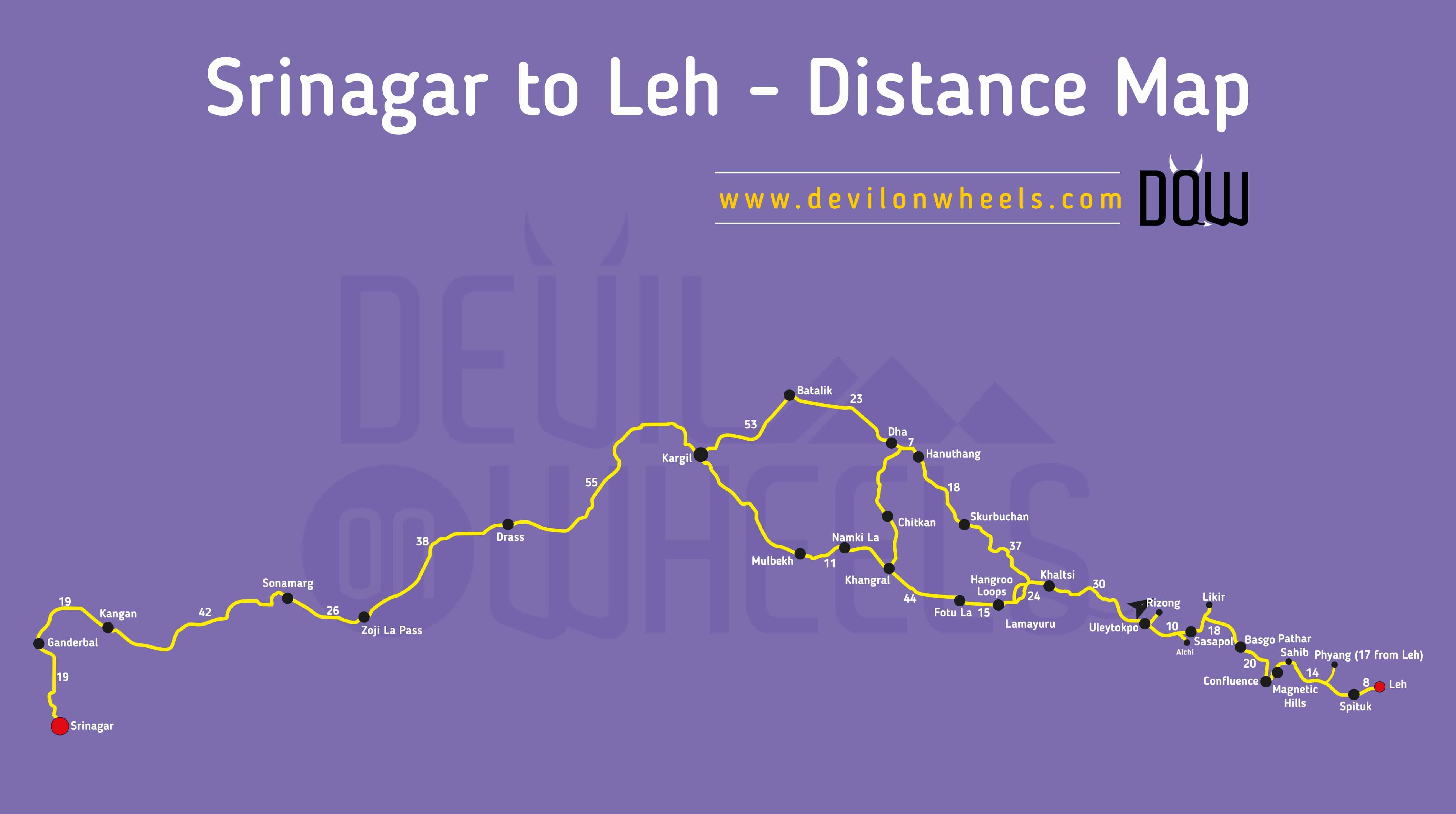 Srinagar To Leh Road Map 2026 Free PDF KM Chart Srinagar Leh Road Distance Map 