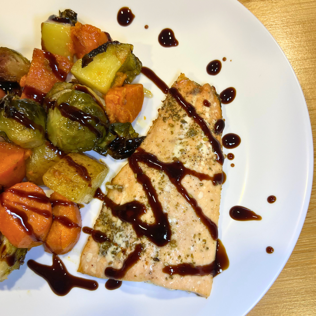 Balsamic Glazed Salmon with Roasted Veggies