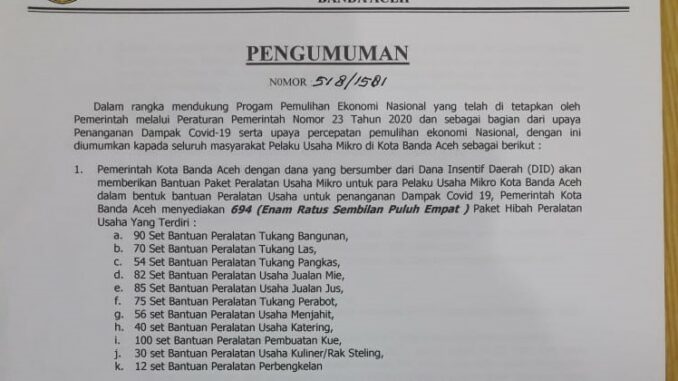 Mengeluarkan surat izin usaha kepada salah seorang tionghoa yang bernama. Besok Pemko Buka Pendaftaran Bantuan Peralatan Bagi Pelaku Usaha Mikro Di Banda Aceh Diskominfo Banda Aceh