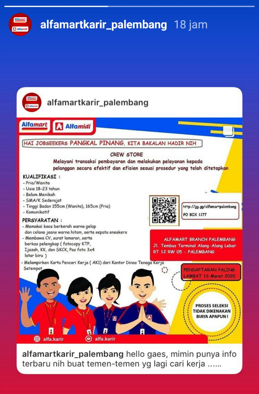 Lowongan kerja alfamart tahun 2021 lulusan sma smk d3 d4 s1 s2 semua jurusan loker tahun 2021 bank bumn cpns. Lowongan Kerja Alfamart 2020 Like And Share