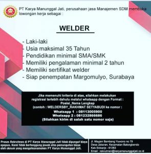 Berita lowongan kerja terbaru pt wings group merupakan salah satu pe. Loker Welder Diutamakan Wanita Loker Kerja Terbaru 2021