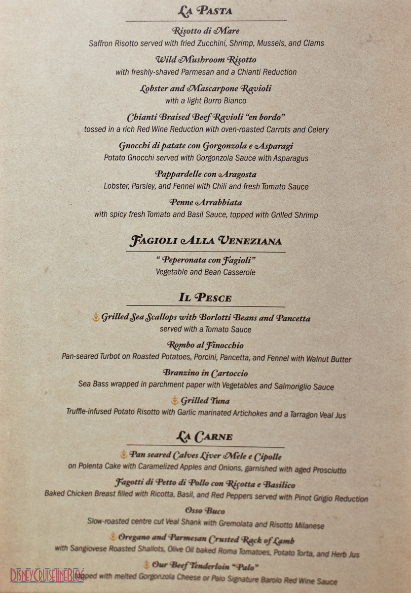 Palo Menu The Disney Cruise Line Blog
