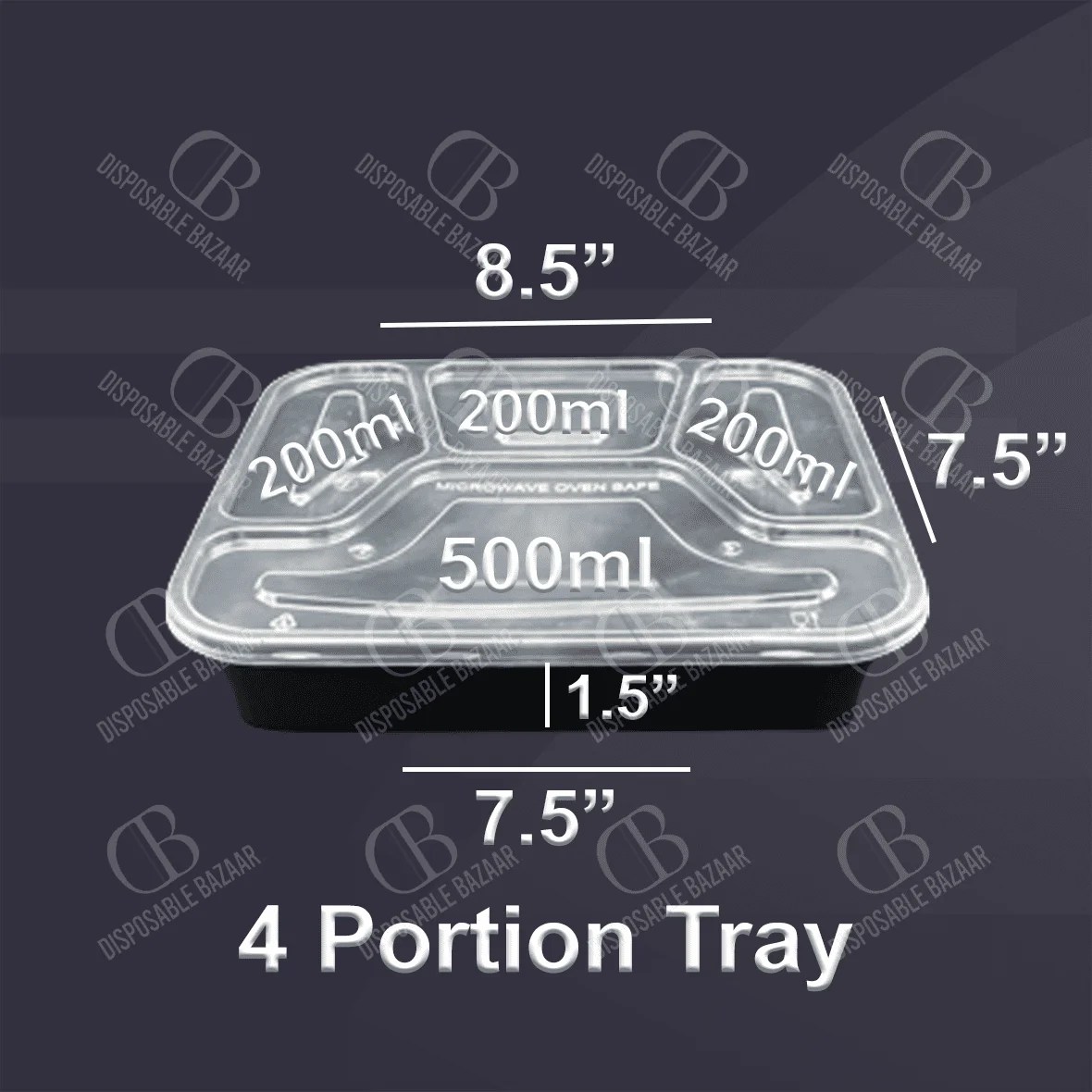 Plastic Container Black - 4 Portion Tray