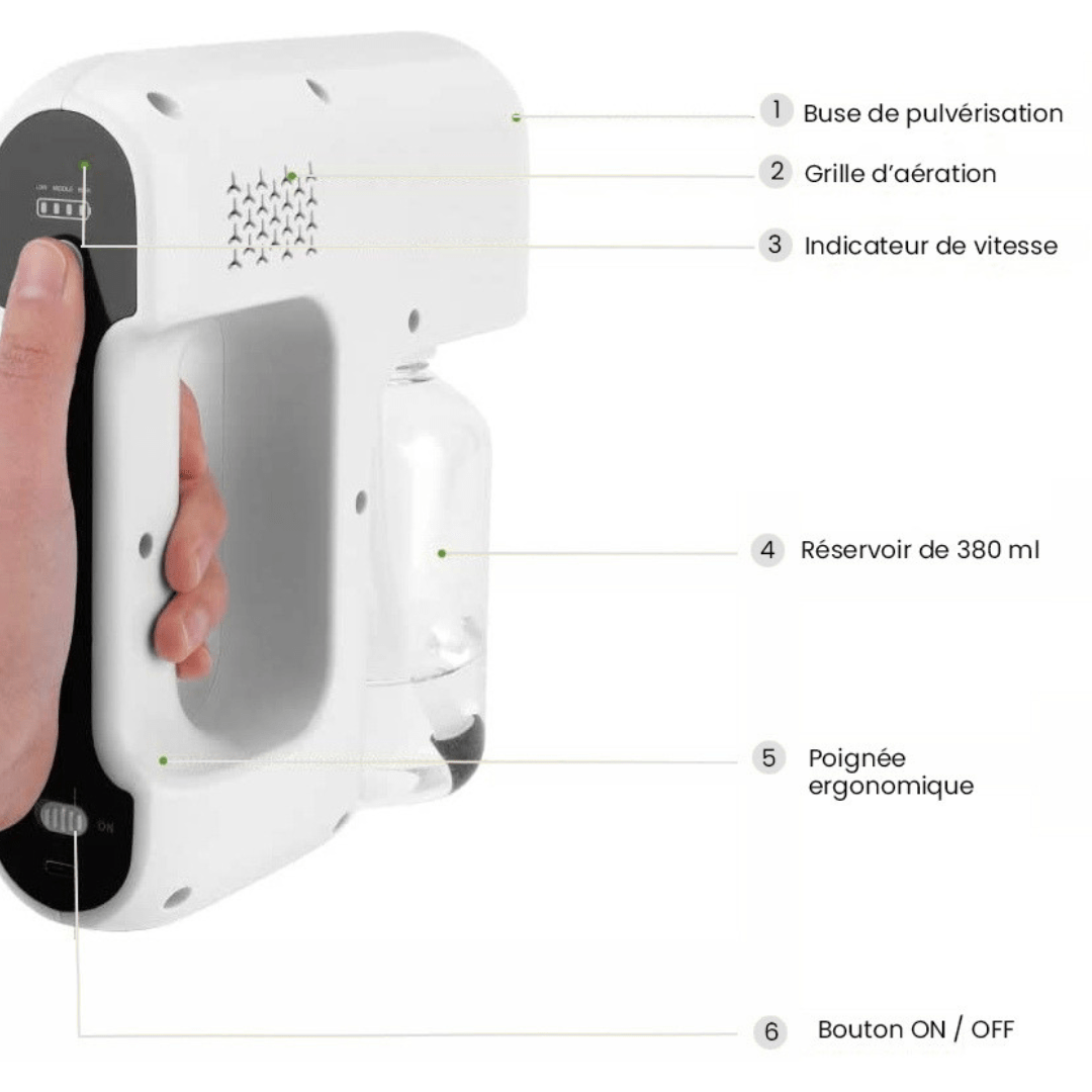 Brumisateur électrique rechargeable 380 ml avec réservoir 380 ml, poignée ergonomique et buse de pulvérisation à brume ultra-fine