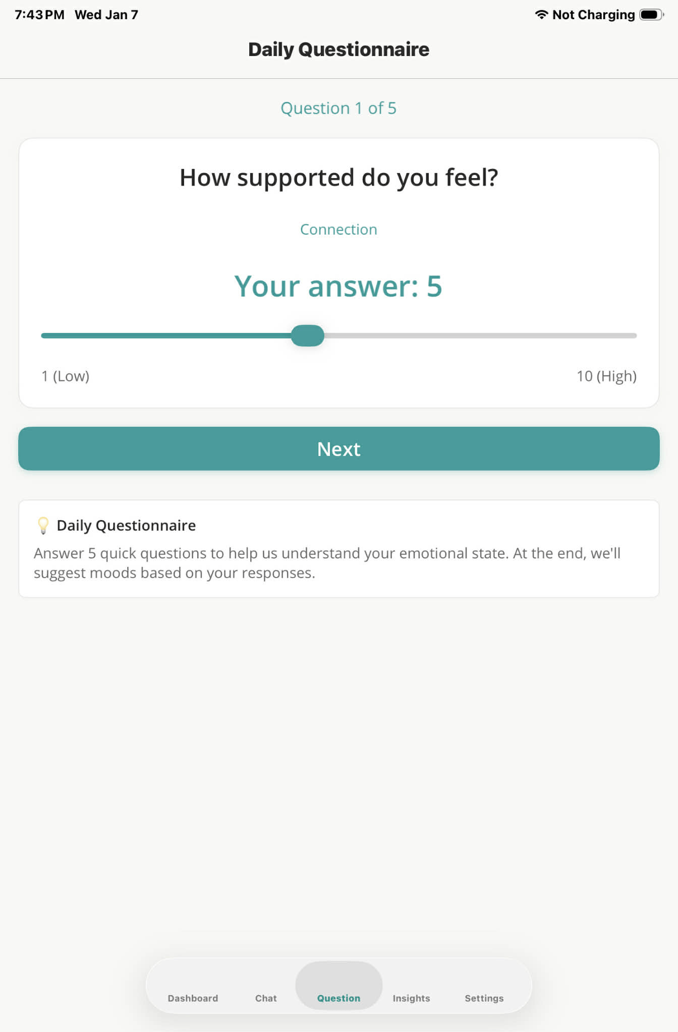 Another questionnaire slider question example
