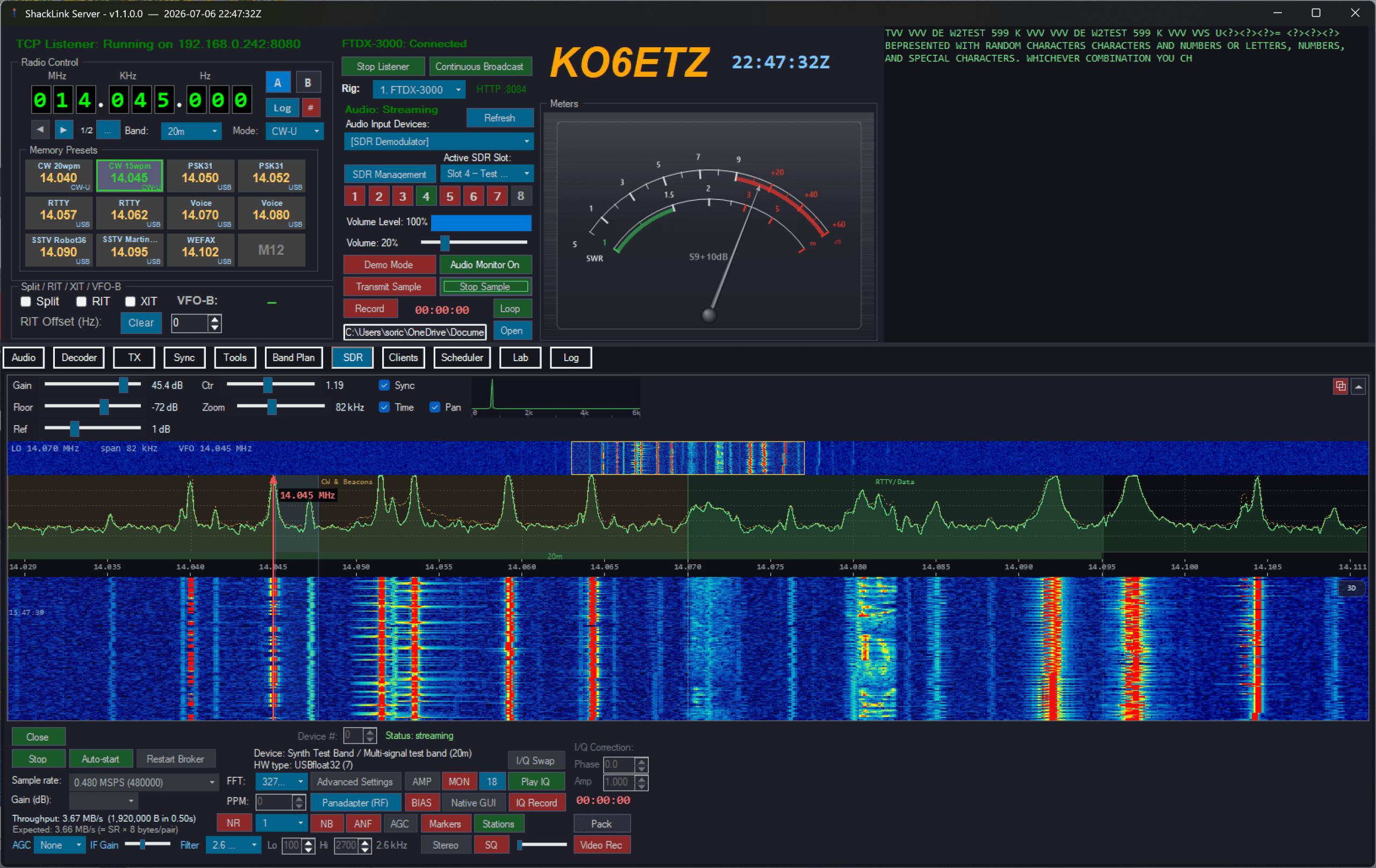 Dashboard panel in Decoder mode
