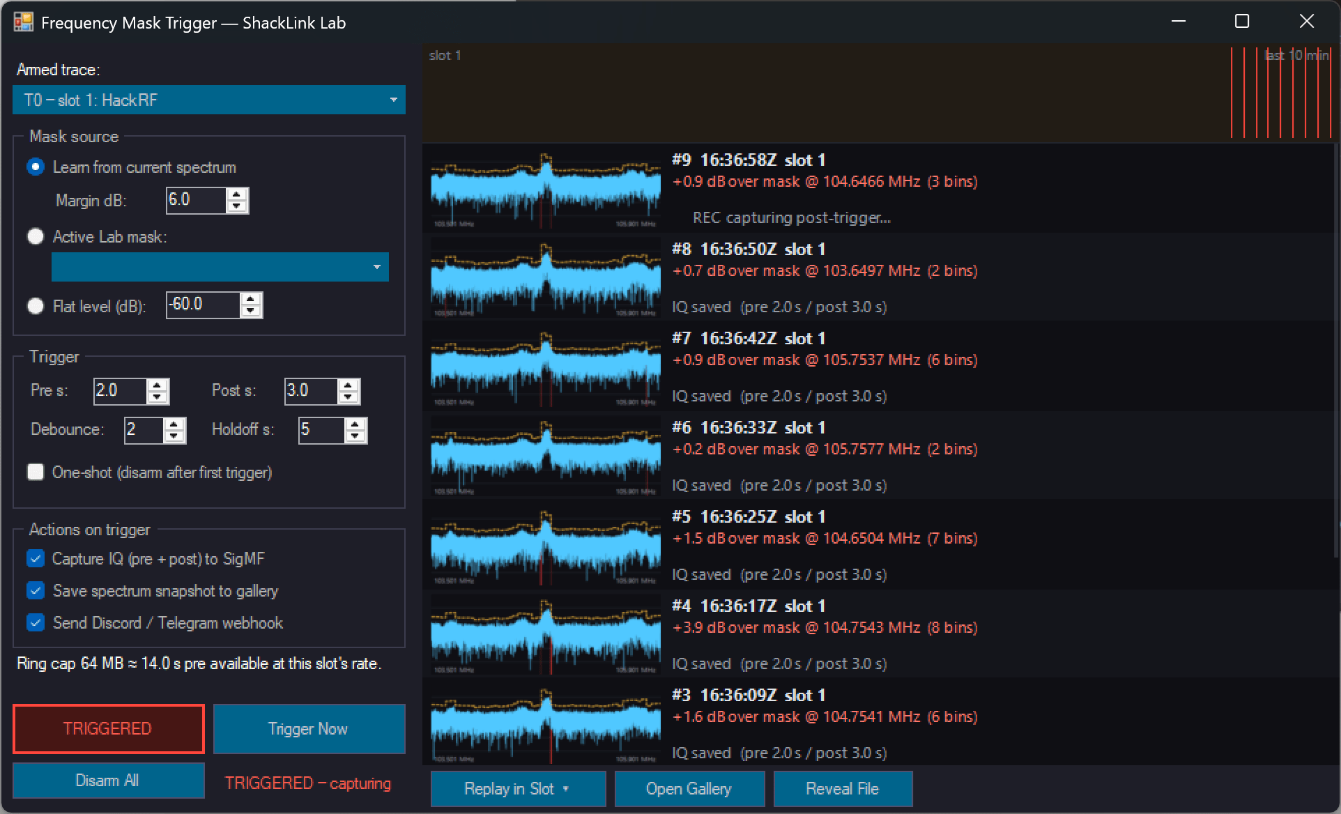 Lab Frequency Mask Trigger window