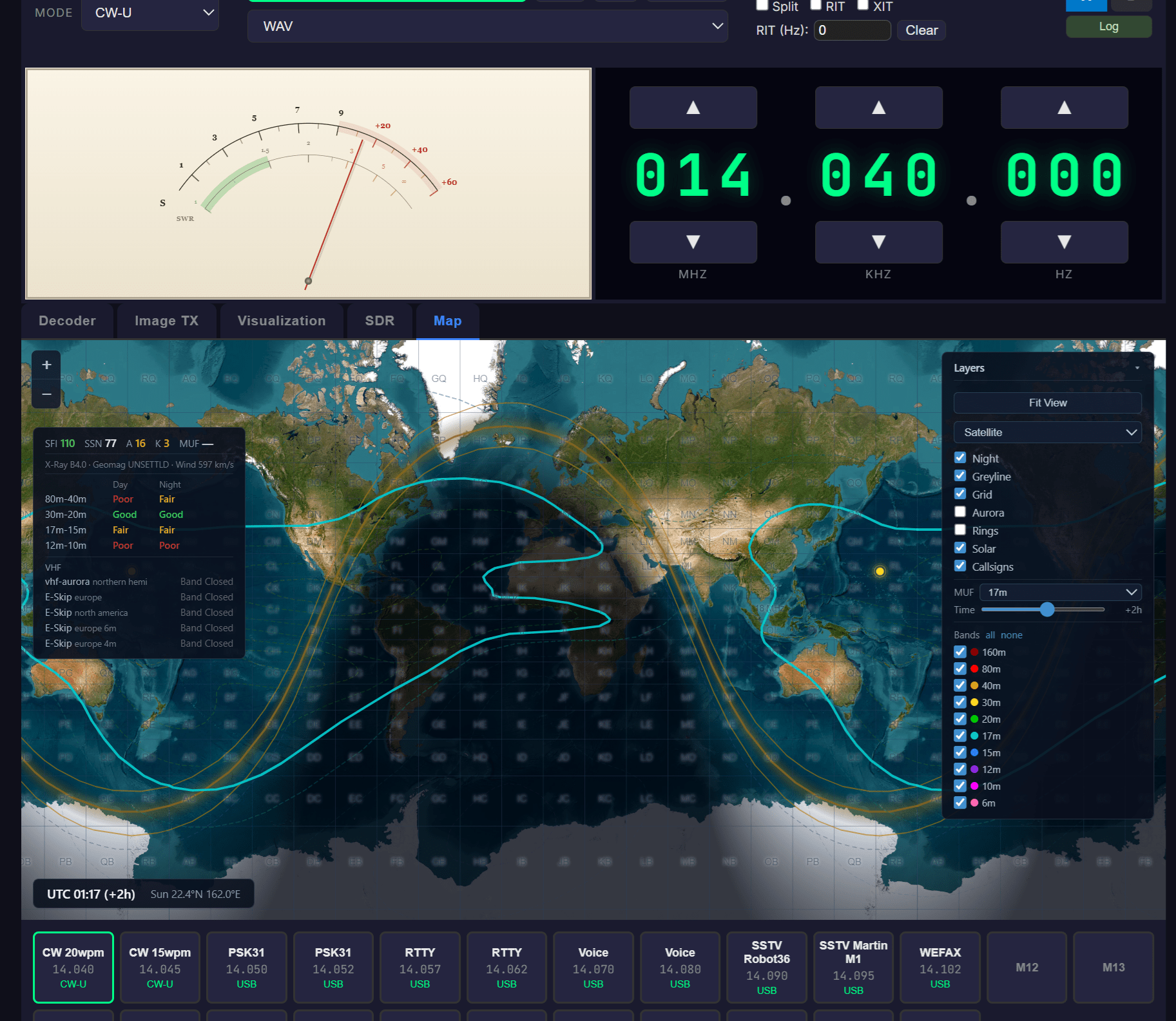 Web client propagation greyline map