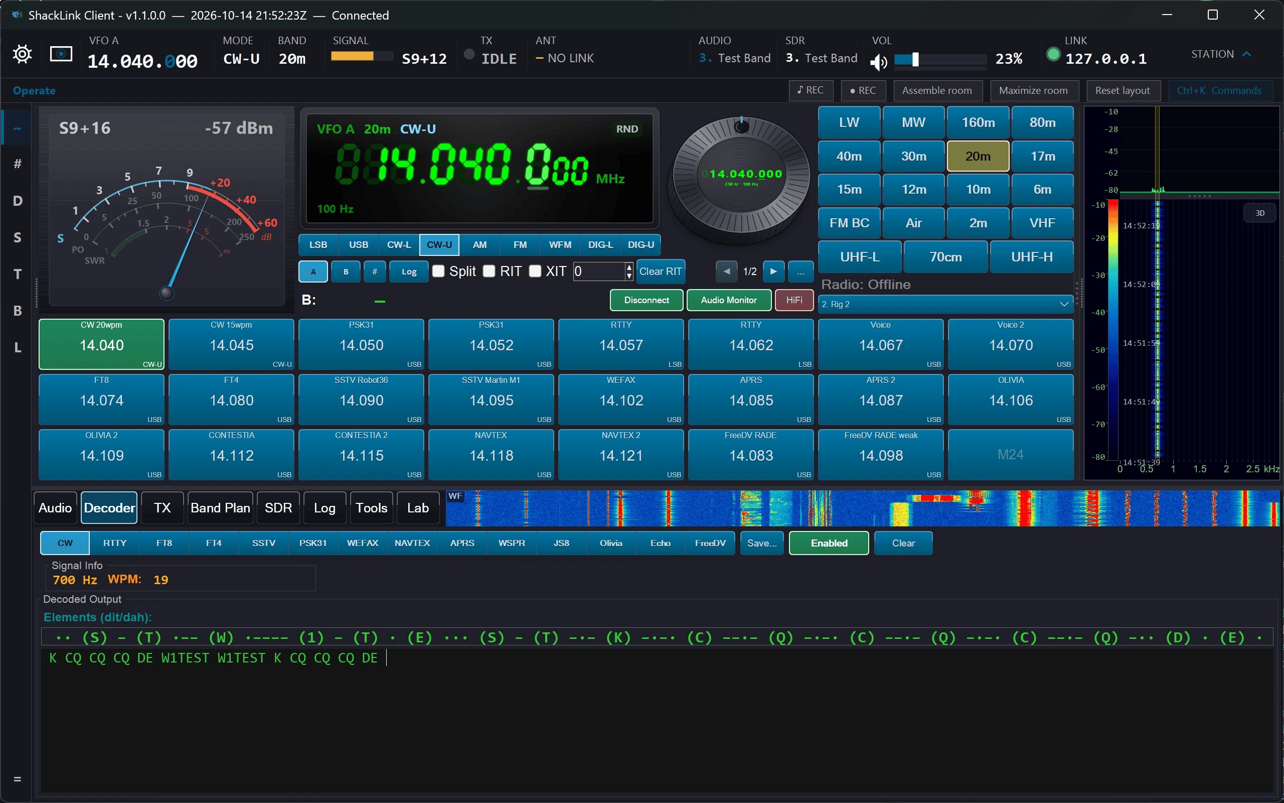 Decoder tab decoding Morse / CW