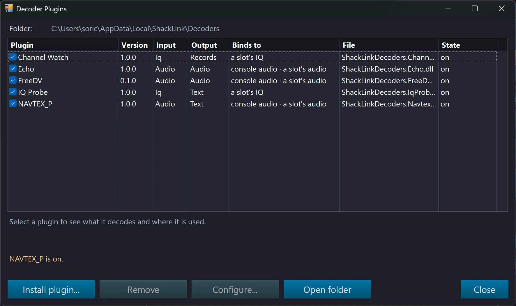 Plugin Manager window