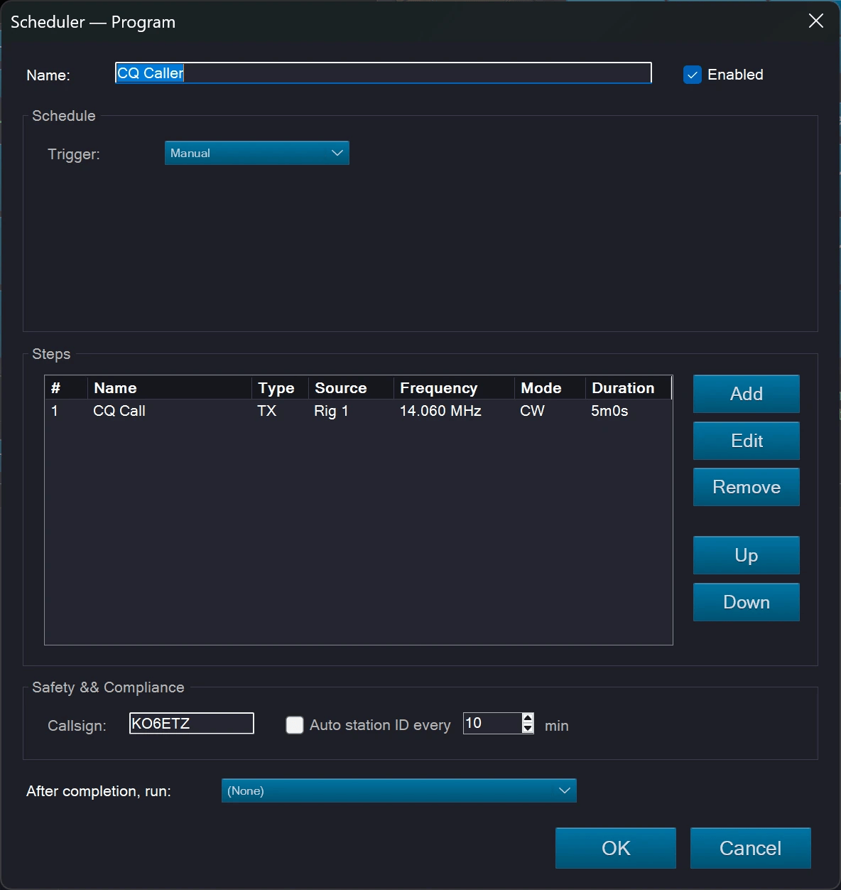 Scheduler tab