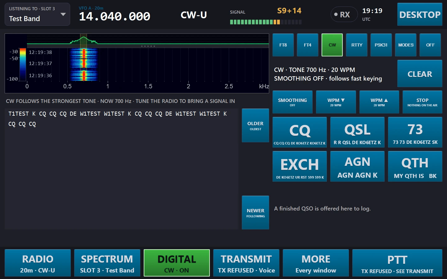 Touch mode DIGITAL page in CW