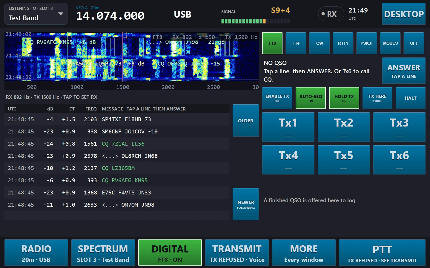 Touch mode DIGITAL page in FT8