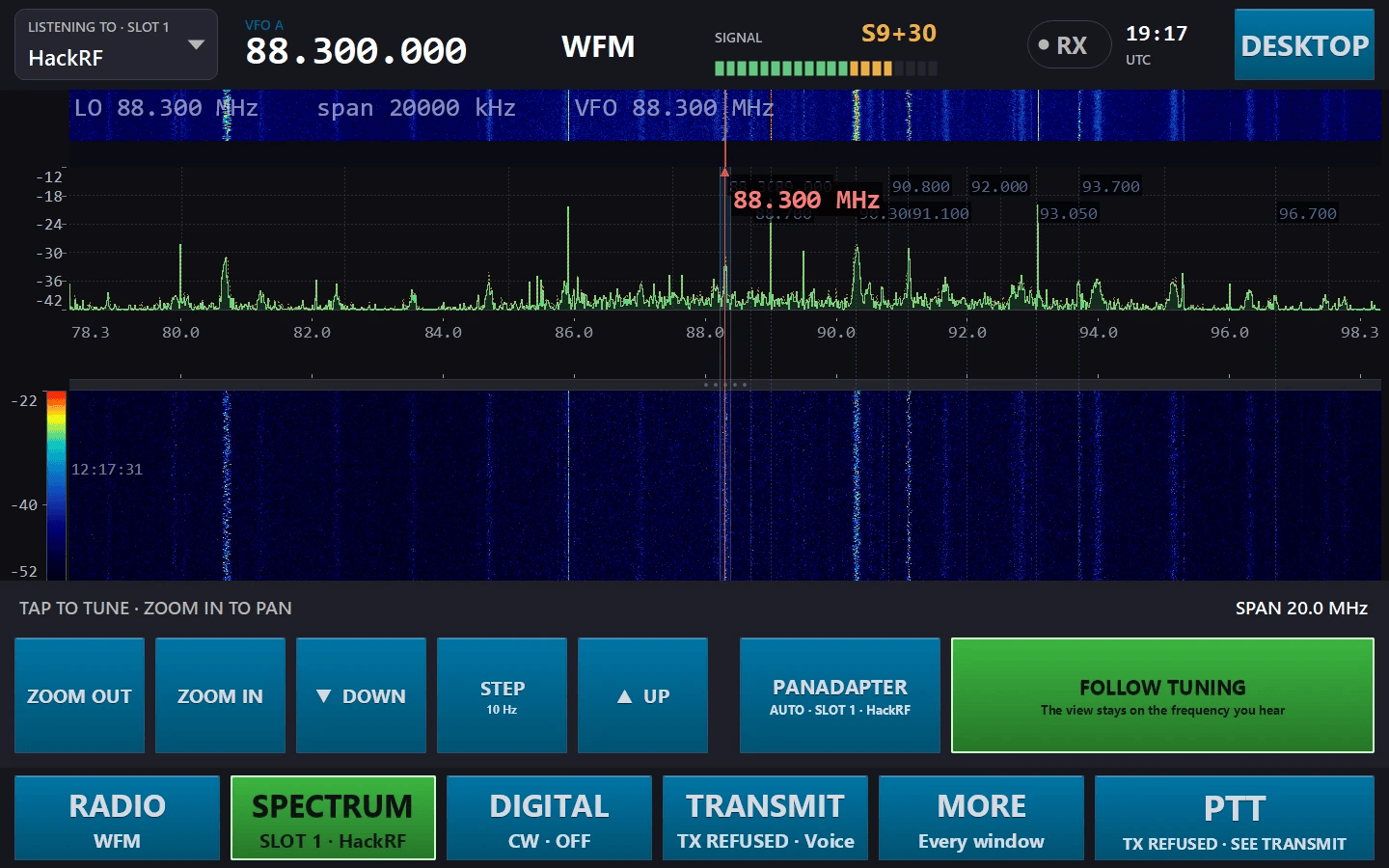 Touch mode SPECTRUM page