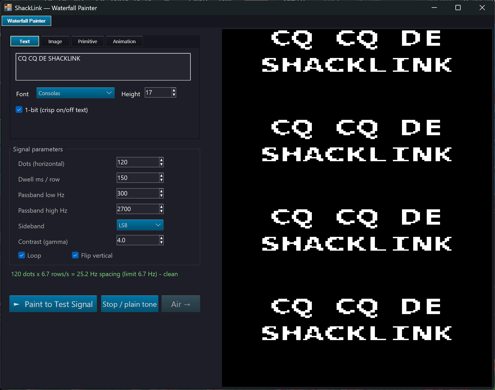 Waterfall Painter rendering text
