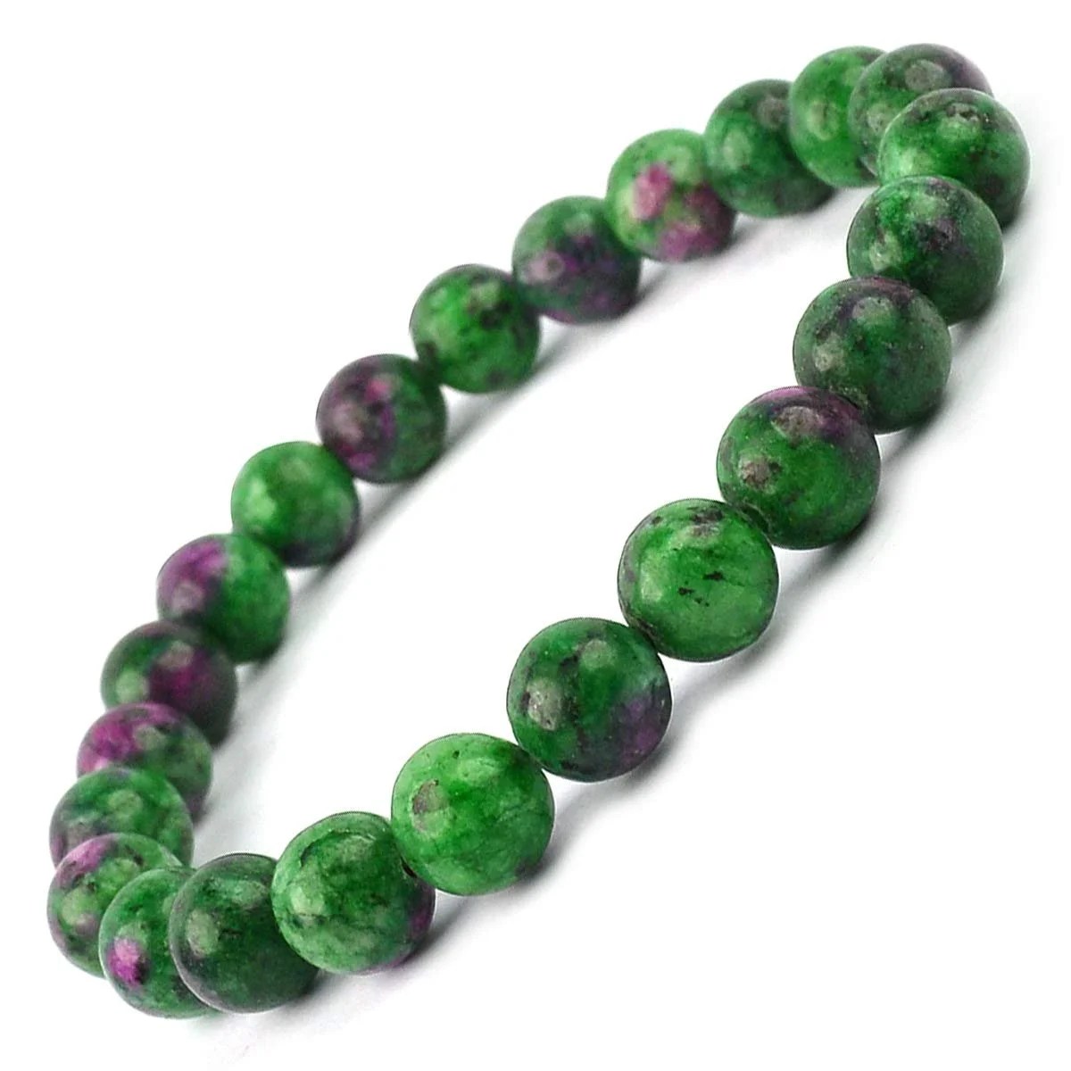 Divinity Healing Stretchable Unisex Gemstone Natural Crystal Certified Stone Bracelet | Diameter : 2.5 Inch.| Stone Size ? 8 mm Beads | Shape - Round.(Ruby Zoisite Bracelet)