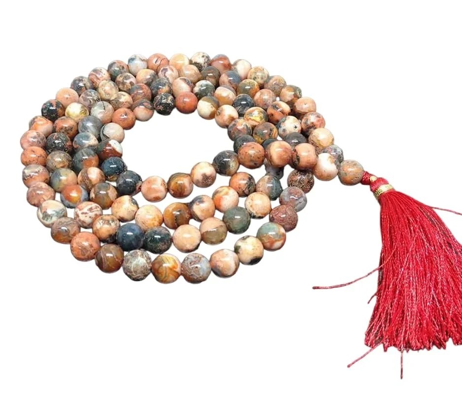 Divinity Healing Fire Agate / Flame Agate Certified Jaap Mala Collection for Men and Women Natural Pure 8 mm Beads - for Yoga Reiki Meditation Feng Shui (Natural Fire Agate Certified_Jaap Mala)