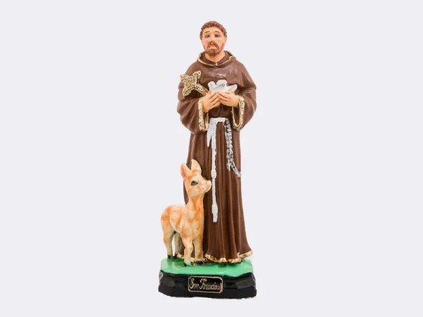 Figura San Francisco de Asís 40 cm | Estatua Religiosa en Yeso Pintada