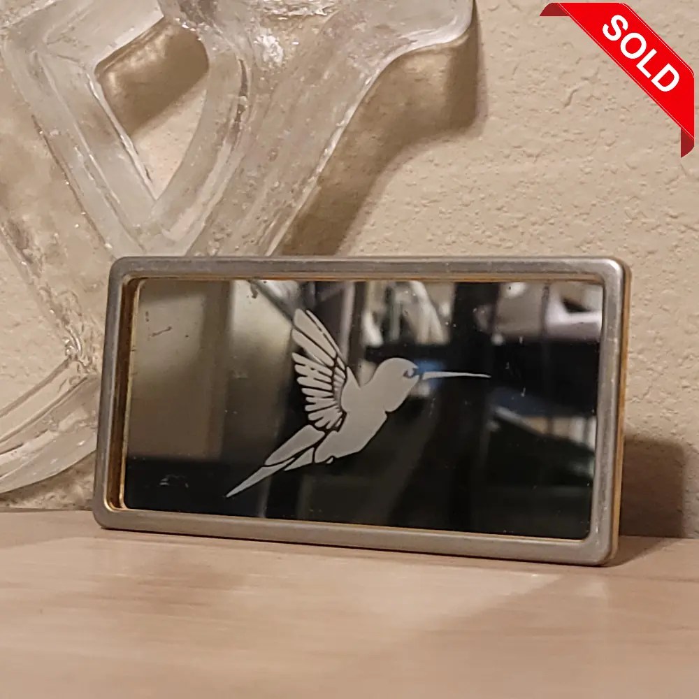 hummingbird etched hand mirror