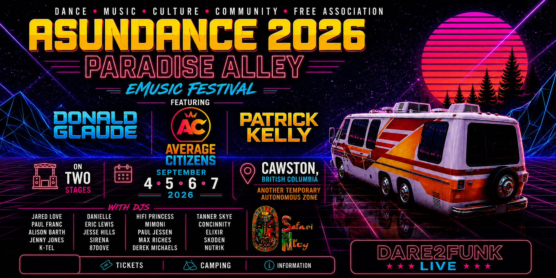 Cawston, B.C September 4/5/6/7 Emusic Festival featuring the cream of British Columbian DJ House, Techno, Breakbeat and Drum&Bass