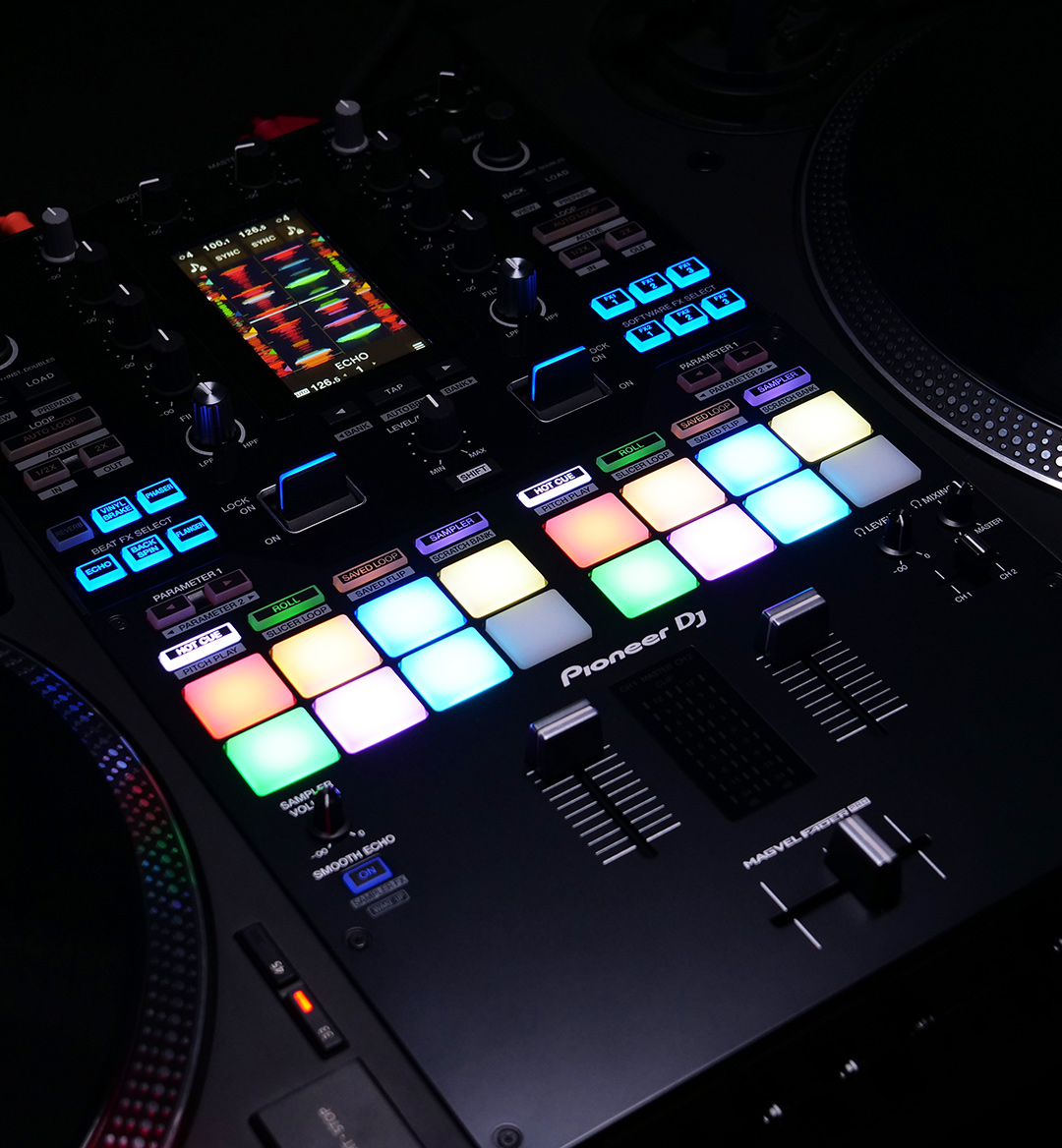 This is Pioneer DJ's DJM-S11: Scratch Bank, Four-deck