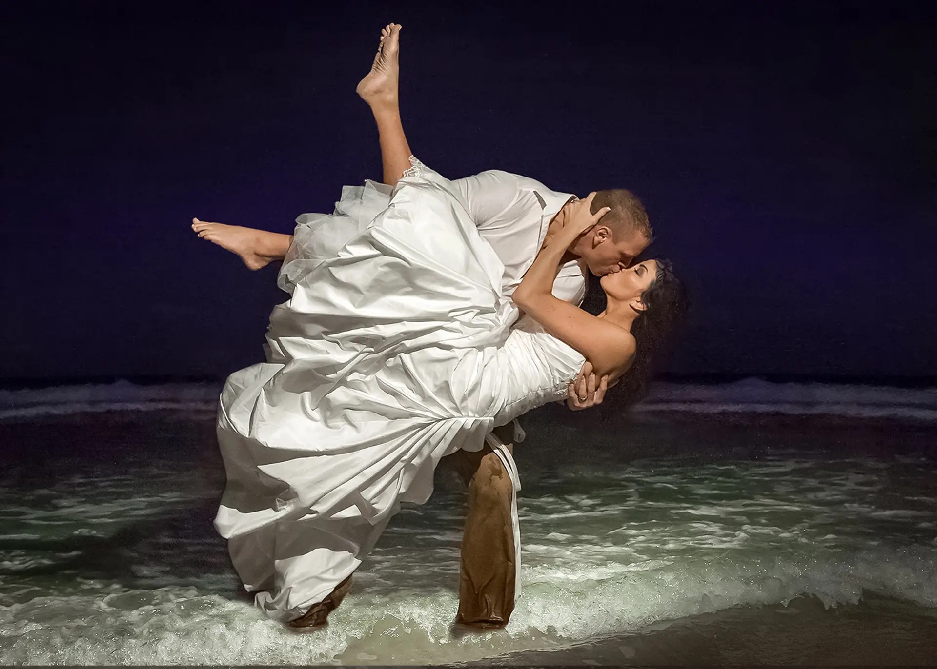 Beach Dip Couple Kiss