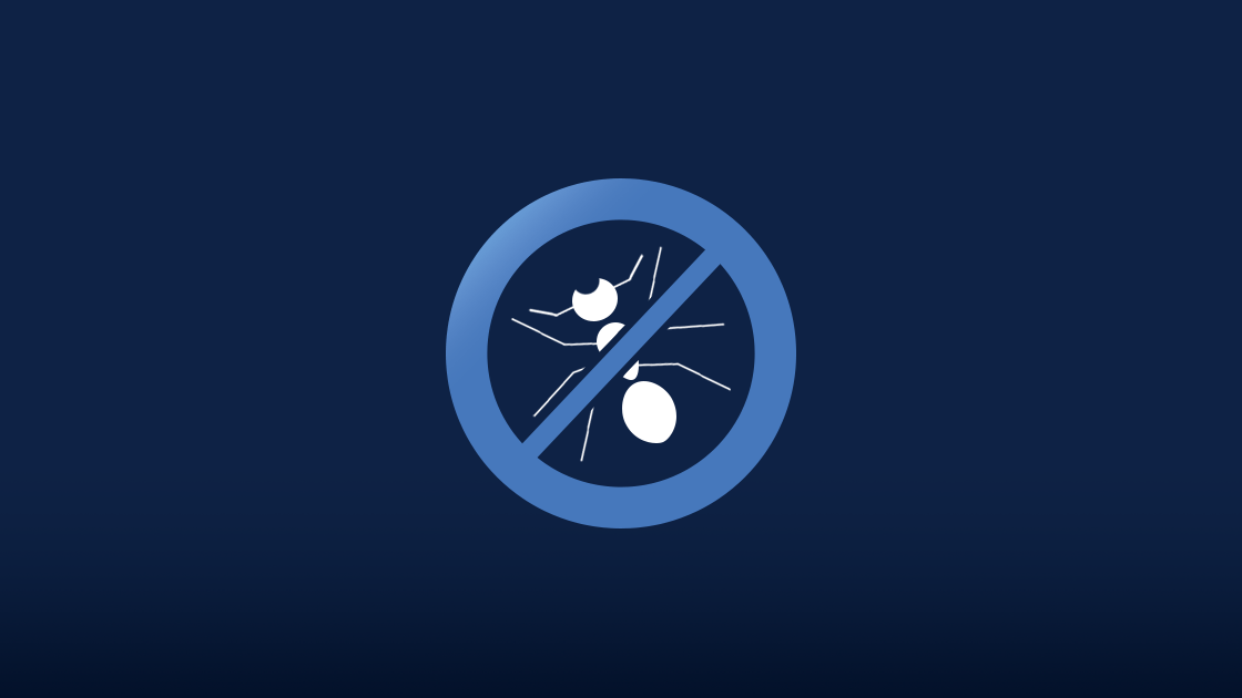 An ant crossed out with a blue prohibited sign on top