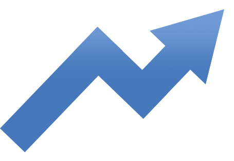 A blue arrow graph pointing up