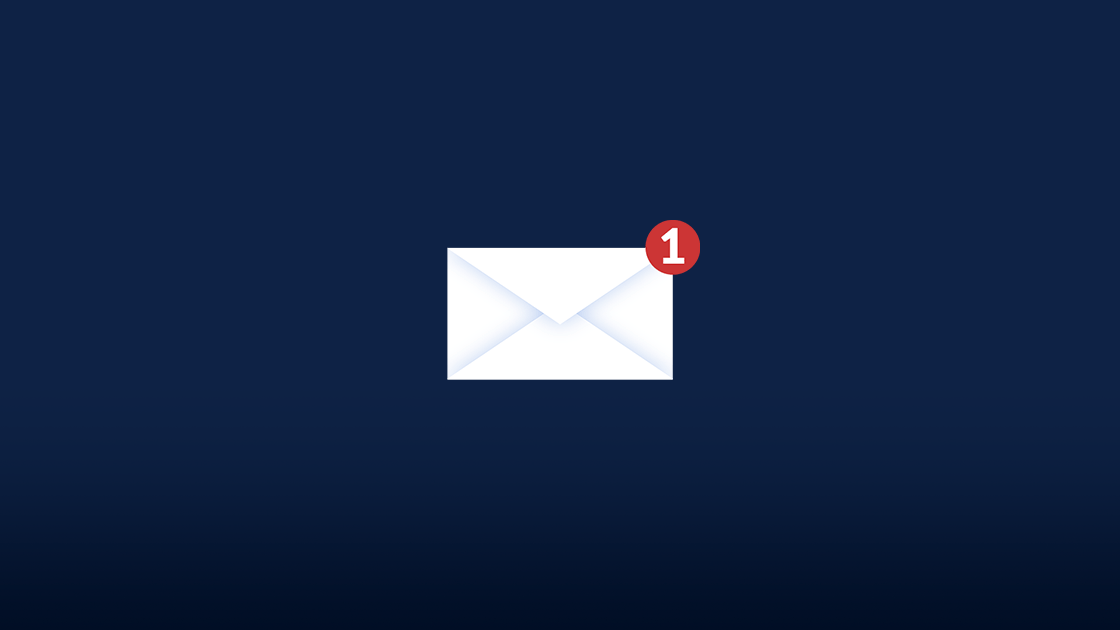 A white envelope with a red notification