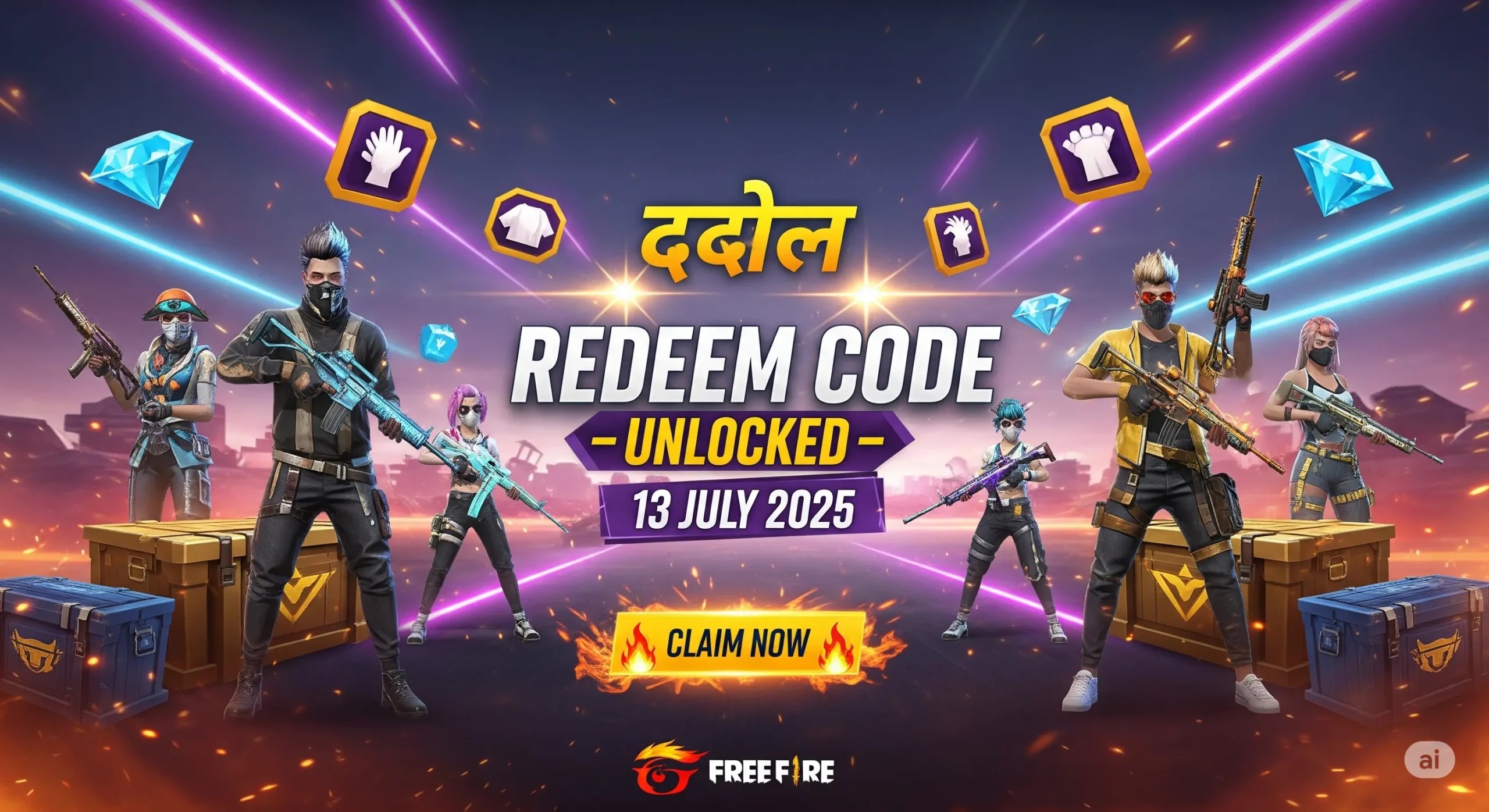 Free Fire Redeem Code 13 July 2025