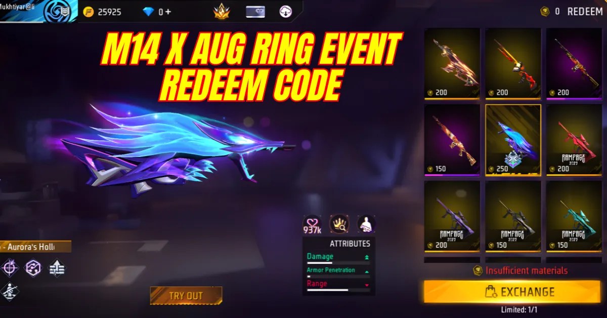 M14 x Aug Ring Event Redeem Code Free Fire