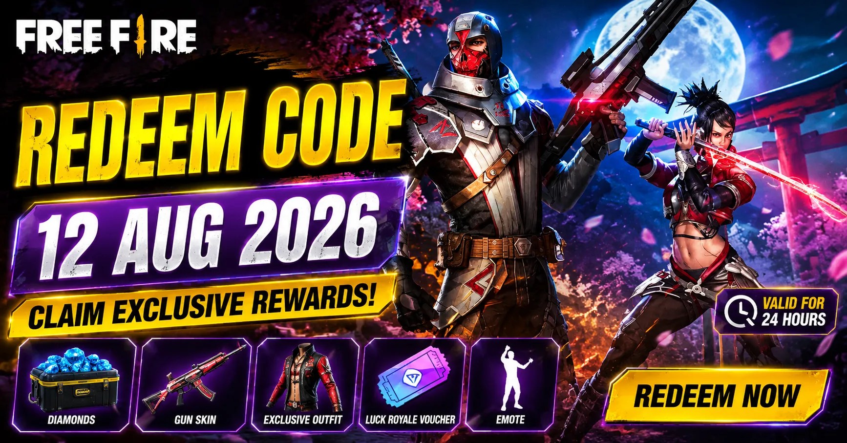 Free Fire Redeem Code 12 Aug 2026