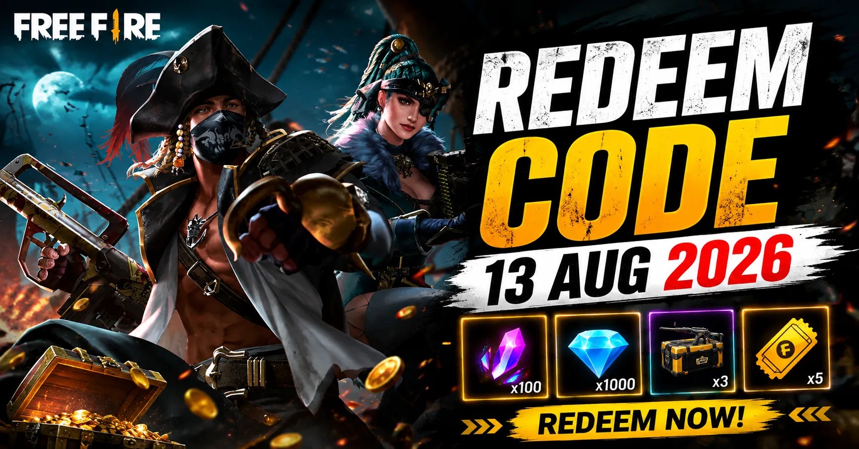 Free Fire Redeem Code 13 Aug 2026