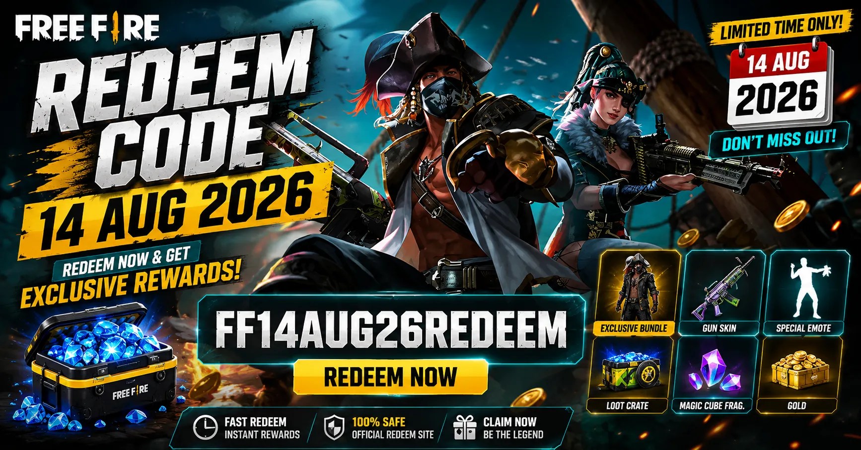 Free Fire Redeem Code 14 Aug 2026