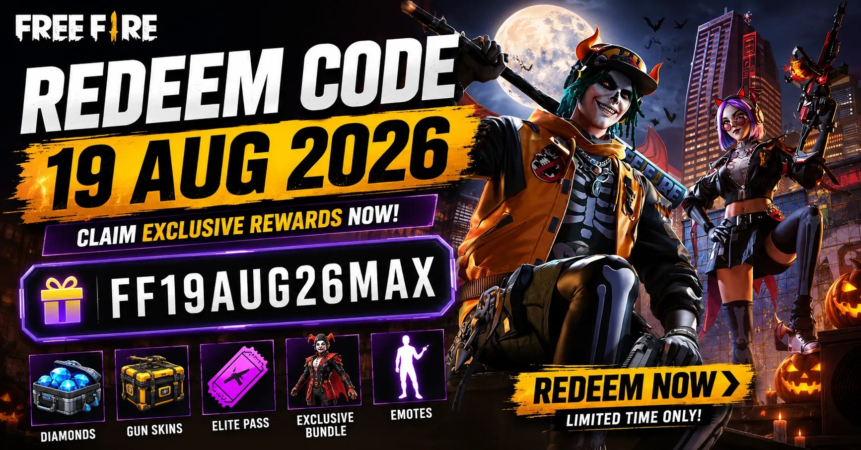 Free Fire Redeem Code 19 Aug 2026