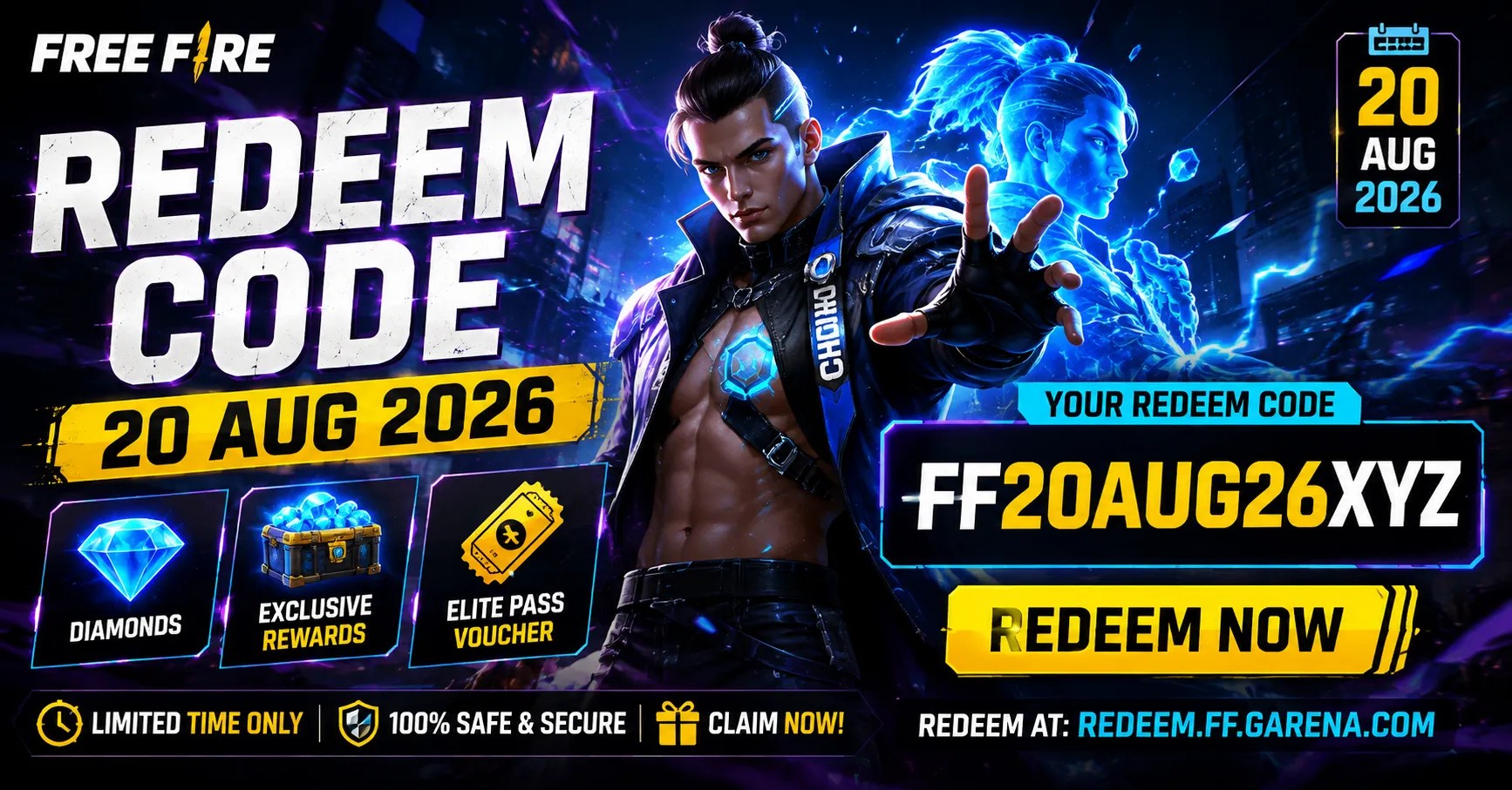 Free Fire Redeem Code 20 Aug 2026