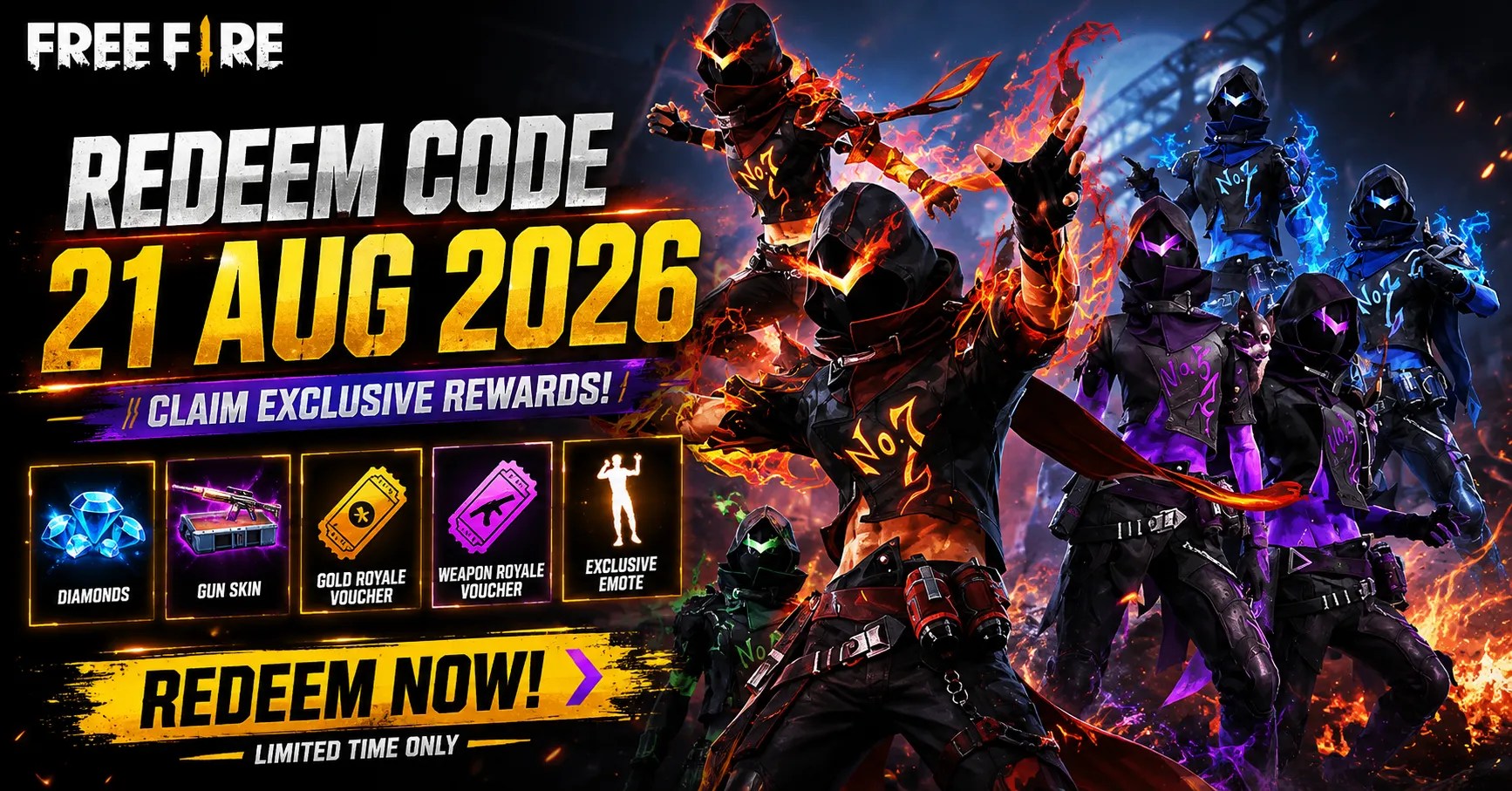 Free Fire Redeem Code 21 Aug 2026