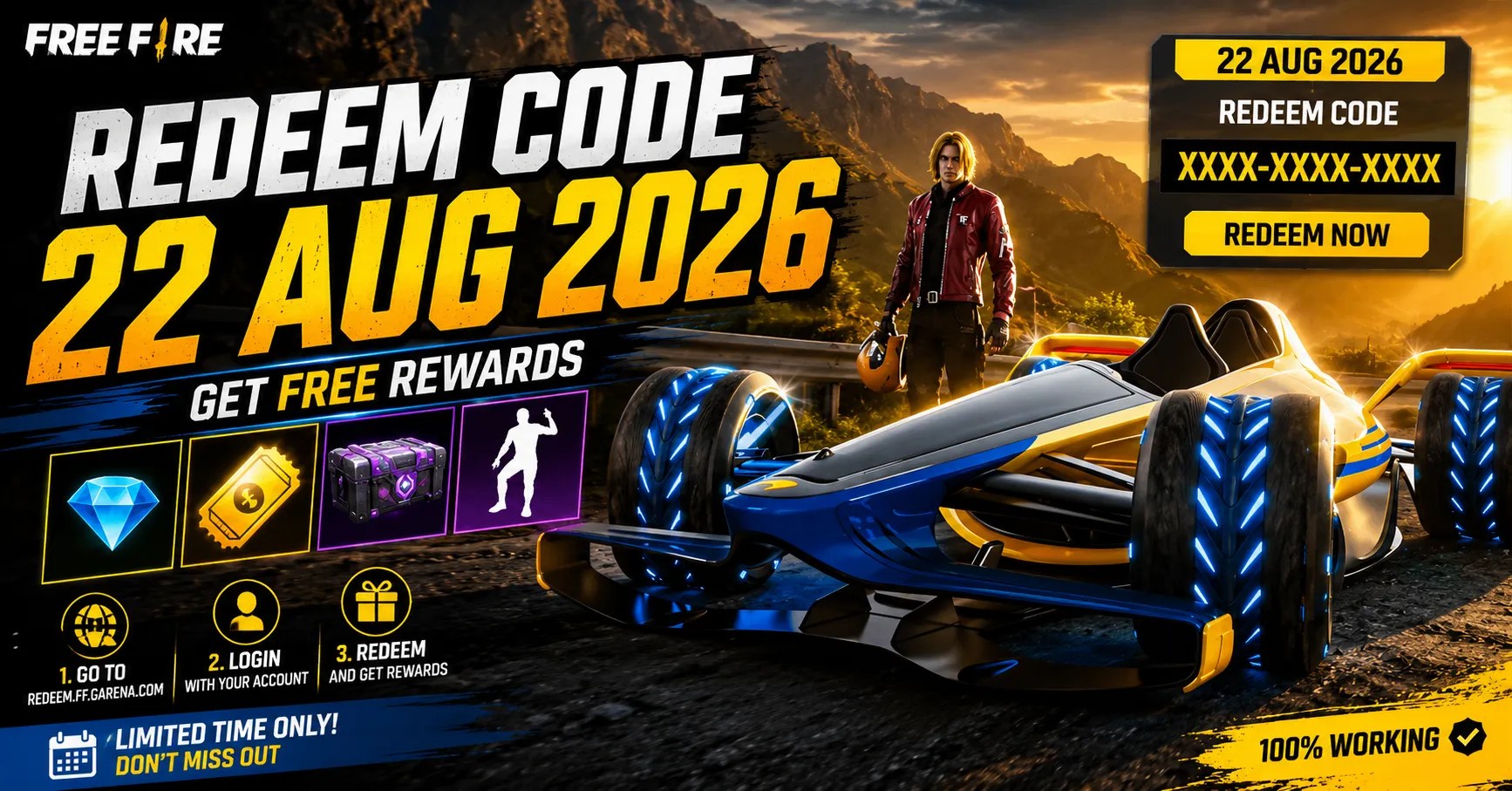 Free Fire Redeem Code 22 Aug 2026
