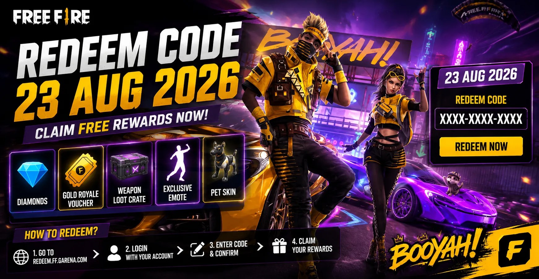 Free Fire Redeem Code 23 Aug 2026