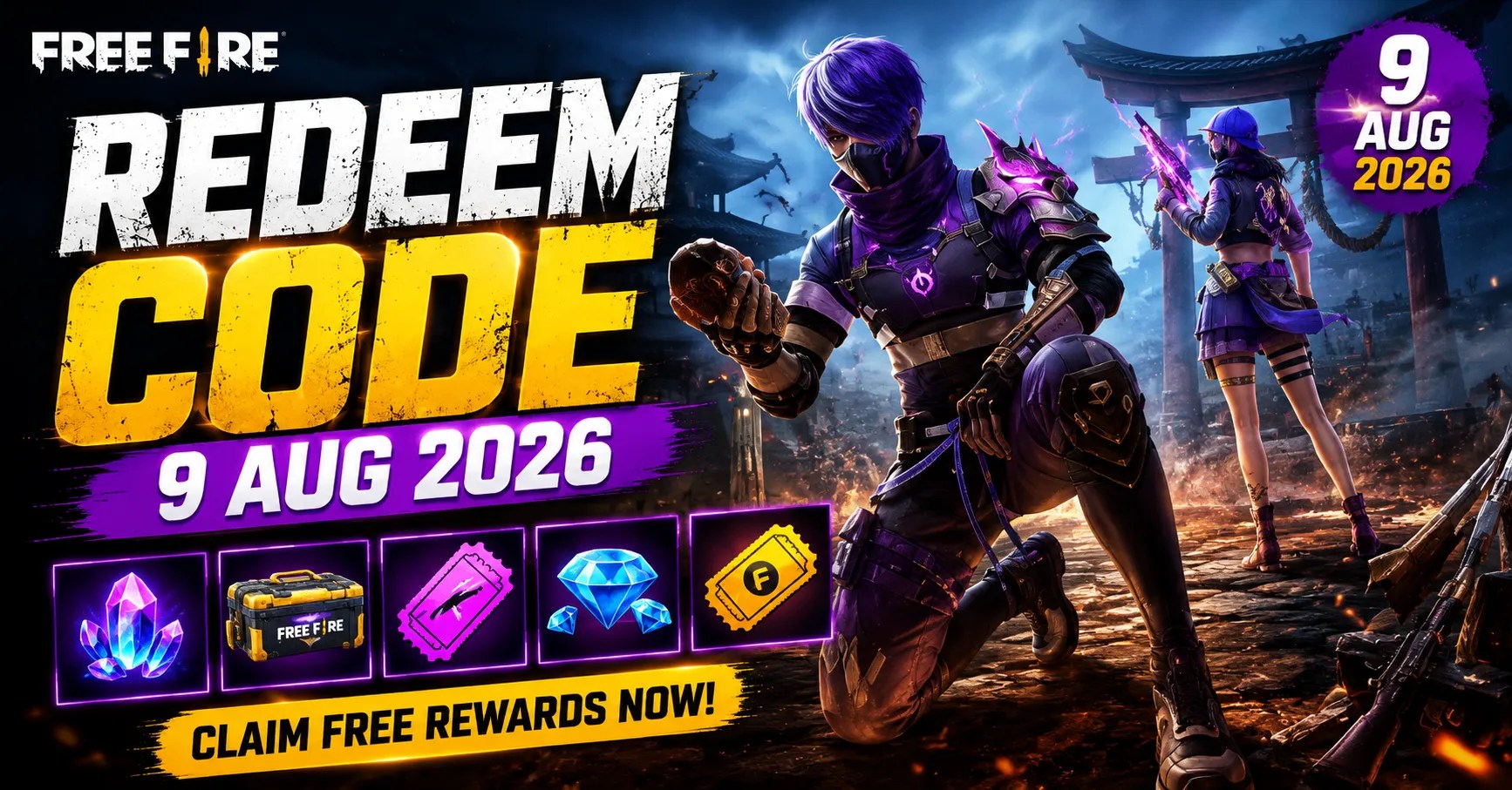Free Fire Redeem Code 9 Aug 2026