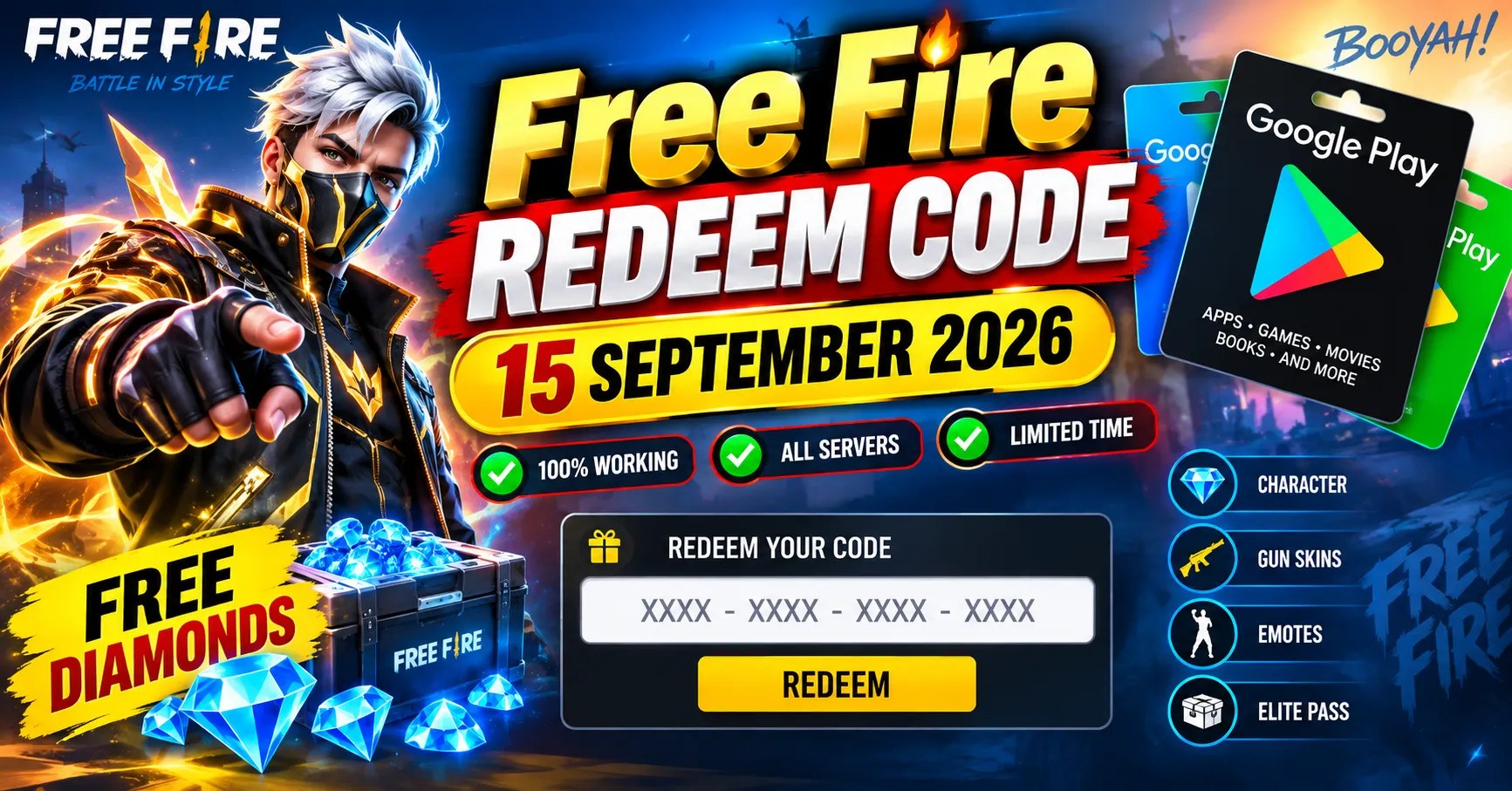 Free Fire Redeem Code 15 September 2026