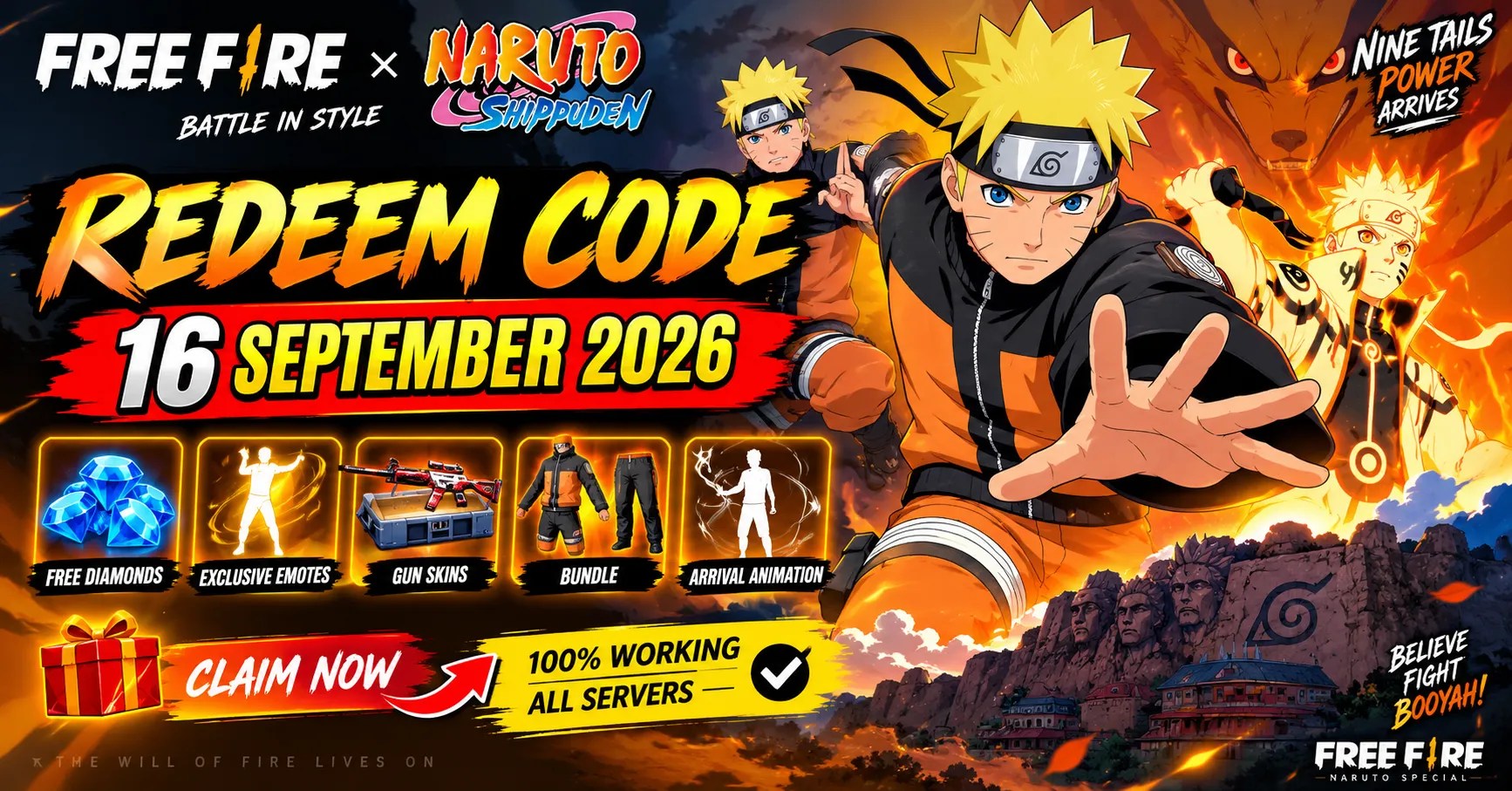 Free Fire Redeem Code 16 September 2026